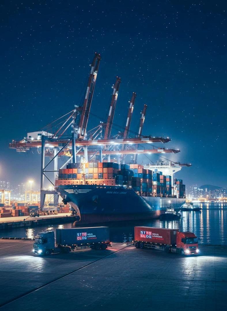 Navire porte-conteneurs au port — opérations maritimes STTOCLOG